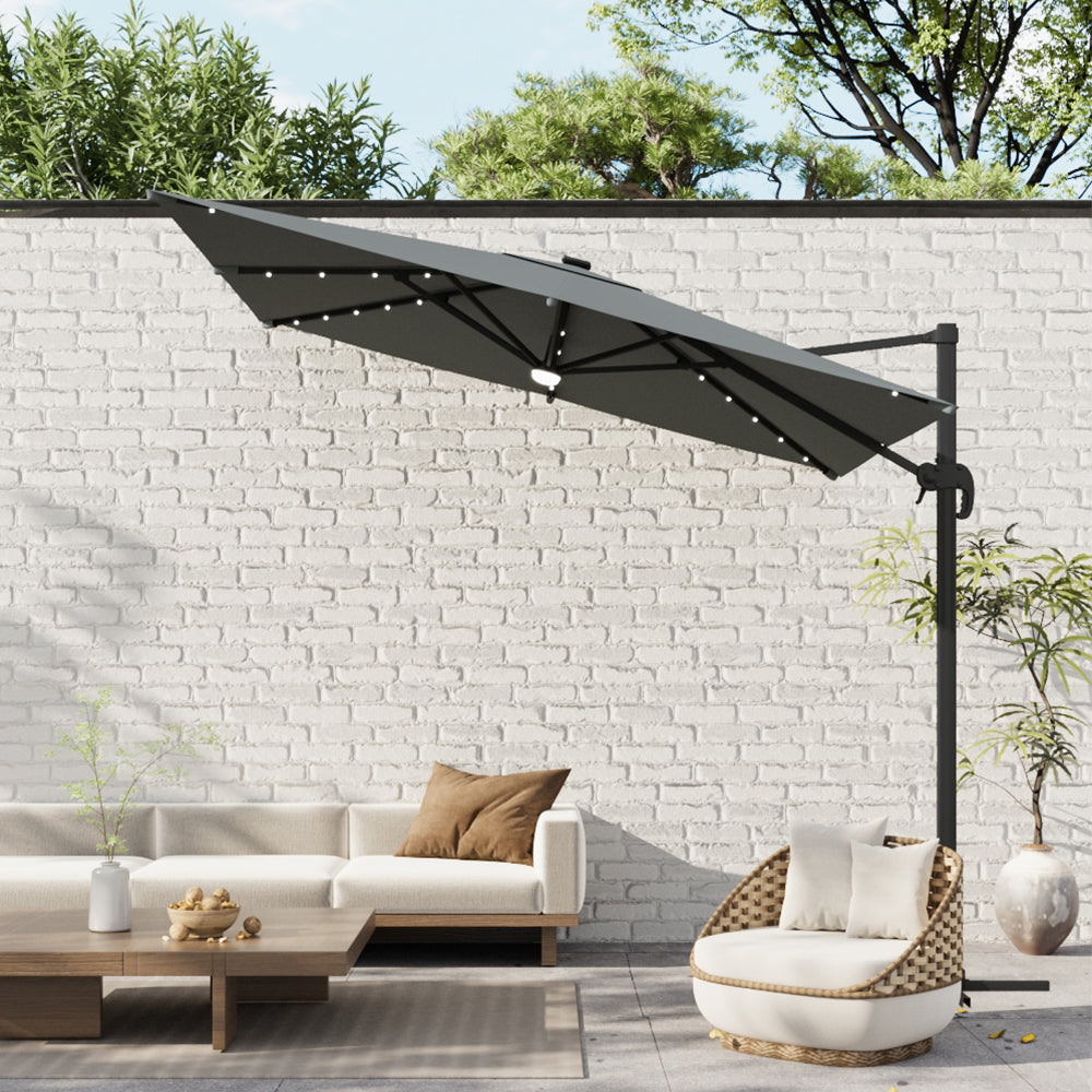 3M Garden Square Cantilever Parasol Umbrella with LED Lights